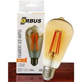Resim Orbus ST64 6W E27 Filament Sarı Işık Led Ampul 