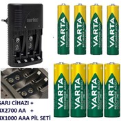 Resim Varta 4 Adet 2700 Aa Kalem+4 Adet 1000mah Aaa Ince +sertec Stc-9v Otomatik-hızlı Pil Şarj Cihazı 