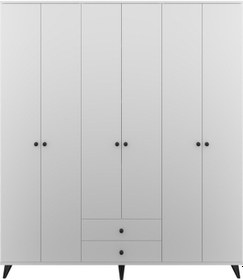 Resim Simple Gardırop 6 Raflı 2 Çekmeceli 2 Askılı 180x44x208 Beyaz Beyaz 