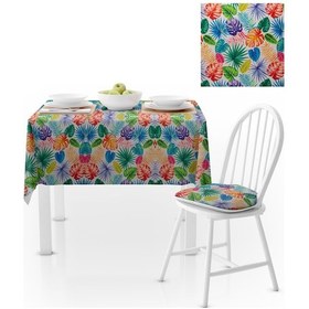 Resim Tropikal Yaprak Desenli Siyah Beyaz Dijital Baskılı Petek Dokuma Masa Örtüsü 140x260 