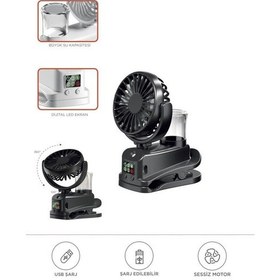 Resim Dijital Ekranlı Şarjlı Hava Nemlendirici Mini Masa Fan Vantilatör 