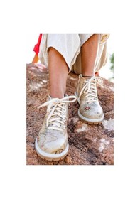 Resim Kadın Vegan Deri Bej Fermuarlı Kısa Bot - Change Your Course Tasarım Bej 