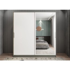 Resim Star Sürgü Kapaklı Gizli Çekmeceli Dolap Gardırop Füme Beyaz 140 Cm 