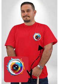 Resim Angemiel Fotoğraf Makinesi Camera Lens Kırmızı Büyük Beden Kadın Basic Minimal Baskılı Tişört Kırmızı 