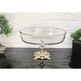 Resim Atabey Home Paşabahçe Oval Borcam Gold Döküm Kare Ayaklı Sunumluk Gold Detaylı 26 cm 
