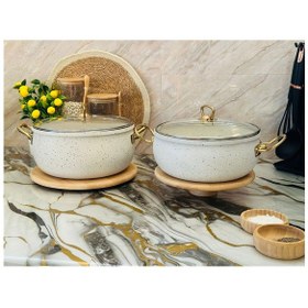 Resim 4 Parça Beyaz Granit Kaplama Güveç Tencere Seti 26 Cm + 24 Cm Beyaz 