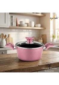 Resim 20 Cm Granit Derin Tencere Cam Kapak - Mürdüm Mürdüm 