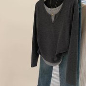 Resim Kadınlar İçin İlkbahar ve Sonbahar Casual Şık Sanatsal Üniversite Tarzı Zarif Çok Yönlü Yuvarlak Yakalı Kazak Üst 