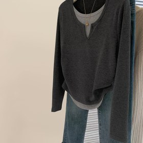 Resim Kadınlar İçin İlkbahar ve Sonbahar Casual Şık Sanatsal Üniversite Tarzı Zarif Çok Yönlü Yuvarlak Yakalı Kazak Üst 