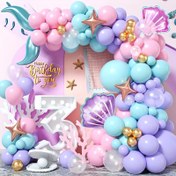 Resim 99 adet, Deniz Kızı Temalı Balon Parti Garland Arş Kit, Mor, Mavi, Mavi ve Altın Şeffaf Lateks Balonlar, Deniz Kızı Kuyrukları, Kabuk Alüminyum Film Balonlar, Doğum Günü Vaftiz Partisi Dekorasyonları, İç ve Dış Mekân Sahne Düzenleme Dekorasyonları 