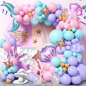 Resim 99 adet, Deniz Kızı Temalı Balon Parti Garland Arş Kit, Mor, Mavi, Mavi ve Altın Şeffaf Lateks Balonlar, Deniz Kızı Kuyrukları, Kabuk Alüminyum Film Balonlar, Doğum Günü Vaftiz Partisi Dekorasyonları, İç ve Dış Mekân Sahne Düzenleme Dekorasyonları 