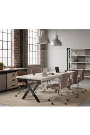 Resim raweyn Dogal Ahşap Tilia Toplantı Masası 120*300*76 Cm-Beyaz Eskitme 