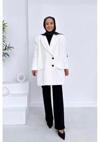 Resim Ka Hijab Vatkalı Kürk Kaban - Beyaz Beyaz 