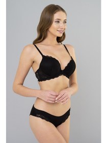 Resim Gece Gölge Supper Push Up Sütyen Slip Takım - Siyah - 8900 