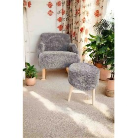 Resim Sallanan Ahşap Ayaklı , Gri Peluş,rengi Berjer Koltuk - Puf Hediyeli 