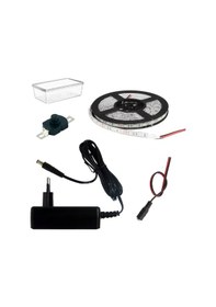 Resim Dc 12v Şerit Led 5 Metre Tek Çipli Beyaz Işık Lamba Anahtar Adaptörlü Aydınlatma Devresi Öğrenci Hobi Deney Seti 