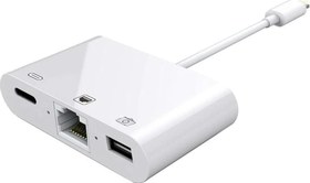 Resim 3in1 Lightning to RJ45 + UsbA + Lightning Şarj Girişli Dönüştürücü Adaptör 