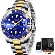 Resim Hanyang Altın Mavi Lıge Izle Erkekler Için Üst Marka Lüks Paslanmaz Çelik Erkek Saatler Su Geçirmez Takvimli Saat Kuvars Kol Saati Relogio Masculino (Yurt Dışından) 