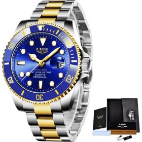 Resim Hanyang Altın Mavi Lıge Izle Erkekler Için Üst Marka Lüks Paslanmaz Çelik Erkek Saatler Su Geçirmez Takvimli Saat Kuvars Kol Saati Relogio Masculino (Yurt Dışından) 