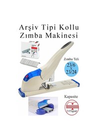 Resim Büyük Boy Zımba Makinesi 1 Adet 9210 Arşiv Tipi Zımba Makinası 210 Yaprak Kapasiteli Zımba Teli Hediyeli Kollu Zımba 