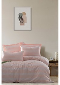 Resim Enlora Home Max Yollu Saten Nevresim Takımı Çift Kişilik Pudra 