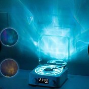 Resim Ensiga Retro Pikap Hoparlör Kablosuz Bluetooth Plak Tarzı Çalar Stereo Ses Rgb Projeksiyon Lambası Etkili 