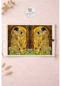 Resim Kitap Kılıfı Ve Metal Kitap Ayracı Seti Gustav Klimt-öpücük 