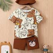 Resim 2'li Genç Erkek Çocuk Günlük Karikatür Ayı Baskılı Kıyafet - Canlı Sarı Yuvarlak Yaka Kısa Kollu Tişört & Şort Takımı, Polyester Karışımı, Makinede Yıkanabilir - Yaz Aktiviteleri, Günlük Giyim, Okul & Seyahat için İdeal, Dış Mekanlar için Mükemmel 