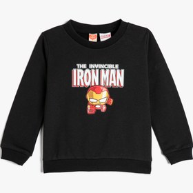 Resim Erkek Bebek Iron Man Sweatshirt Lisanslı Uzun Kollu Bisiklet Yaka Pamuklu 