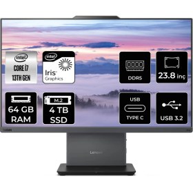 Resim Lenovo Thinkcentre Neo 50A Gen 5 i7 13620H All In One Bilgisayar 64GB RAM 4TB SSD 23.8" FHD FreeDOS + Per4 USB 12SC000KTRP335 