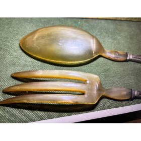 Resim TT Fransız Servis Seti Çatal ve Kaşık Boynuzdan ve Gümüş Kaplama 28 cm Boylarında 