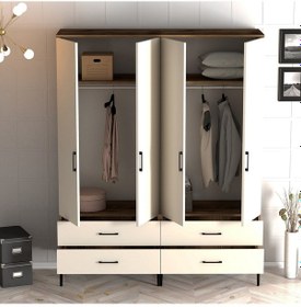 Resim Variant Kumsal 4 Kapılı Tt Gardrop - Ceviz / Krem 