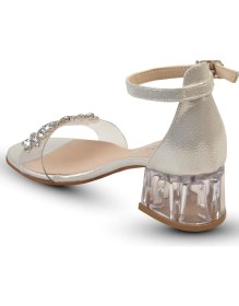 Resim Kaptan Junior Kız Çocuk Topuklu Sandalet Suni Deri Krem Renkli Şık Tasarım Özellikli 