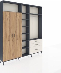 Resim Arges Dolap 9 Raflı 3 Çekmeceli 2 Askılı 220x30x243 Antrasit-çam/aytaşı Atlas Çam/aytası 