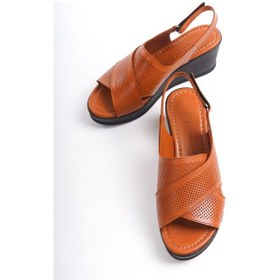 Resim Büyük Numara Kadın Deri Dolgu Taban Sandalet 001 