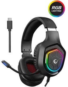Resim Rampage RM-K90 VECTOR Siyah RGB Led Type-C Gaming Mikrofonlu Oyuncu Kulaklığı Oyuncu Kulaklık 