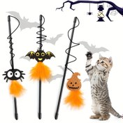 Resim 1 adet Cadılar Bayramı Temalı Kedi Teaser Oyuncak - Kabak, Yılan, Yapay Tüyler, Etkileşimli Kedi Çubuğu Plastik Çubuk, Elastik İp ve Yapay Tüyler, Pilsiz 
