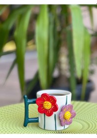 Resim 2 Çiçekli Renkli Fincan Kupa Mug Altlıgı İle 