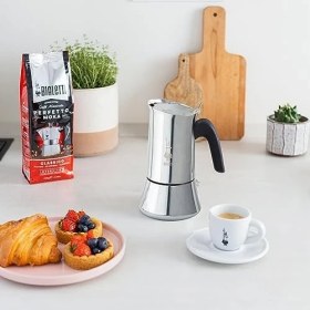 Resim Karokstore - Venus: 4 Cups Ocak Üstü Espresso Pişirici - 170ML - Gümüş Renk - Paslanmaz Çelik Gövde - Patentli Güvenlik Valfi - Tüm Ocak Türleri Için Uygundur (Indüksiyon Dahil) 