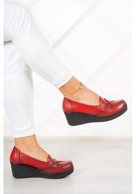 Resim Erkan Saçmacı Shay Kırmızı Hakiki Deri Dolgu Topuklu Günlük Ayakkabı 