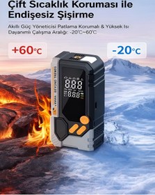 Resim 10000mah Akü Takviyeli Hava Pompası Kompresör Powerbank 150 Psı Led Fener Akıllı Basınç Siyah - Abs+ 