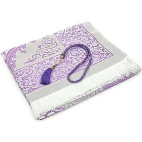 Resim Gelin Damat Bohçasına Uygun Hediyelik Kutulu İnci Tesbihli Çeyizlik Seccade Seti Mor 001 