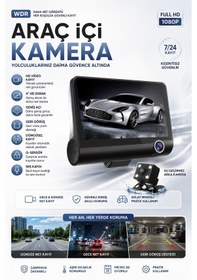 Resim 1080p Full Hd Araç Içi Kamera Ön Arka Ve Iç Kayıt 3 Kamera Gece Görüşlü G Sensör Geniş Açı 