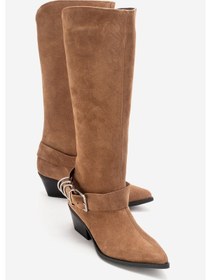 Resim Luvishoes Helıos Toprak Süet Hakiki Deri Tokalı Kadın Western Çizme Toprak 
