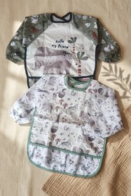 Resim DYZSTAR Safari Serisi 2'li Uzun Kollu Bebek Mama Önlüğü Seti - Sıvı Geçirmez, Kırıntı Cepli, Leke Tutmaz Beslenme Önlüğü 
