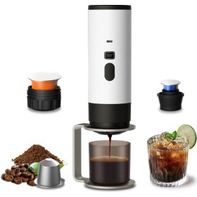 Resim Kablosuz Elektrikli Taşınabilir Espresso Kahve Makinesi – Araba, Ev ve Kamp Için Kapsül ve Toz Kahve, Seyahat Dostu 7800MAH Pil 