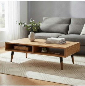 Resim Mobenta Slot Brew Masif Ahşap Orta Sehpa, 2 Gözlü Depolama - 120x60, Tk Ahşap 