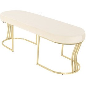 Resim Viego Gold Smooth- Beyaz Kapitoneli Model Puf & Bench & Koltuk- Oturak-uzun Makyaj Puff-yatak Odası Ucu &önü 