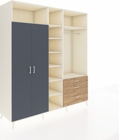 Resim Kronos Dolap 9 Raflı 3 Çekmeceli 2 Askılı 220x59x243 Aytaşı-antrasit/çam Çok Renkli 