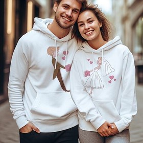 Resim Birlikte Mutluluğa Kapşonlu Sevgili Sweatshirt 